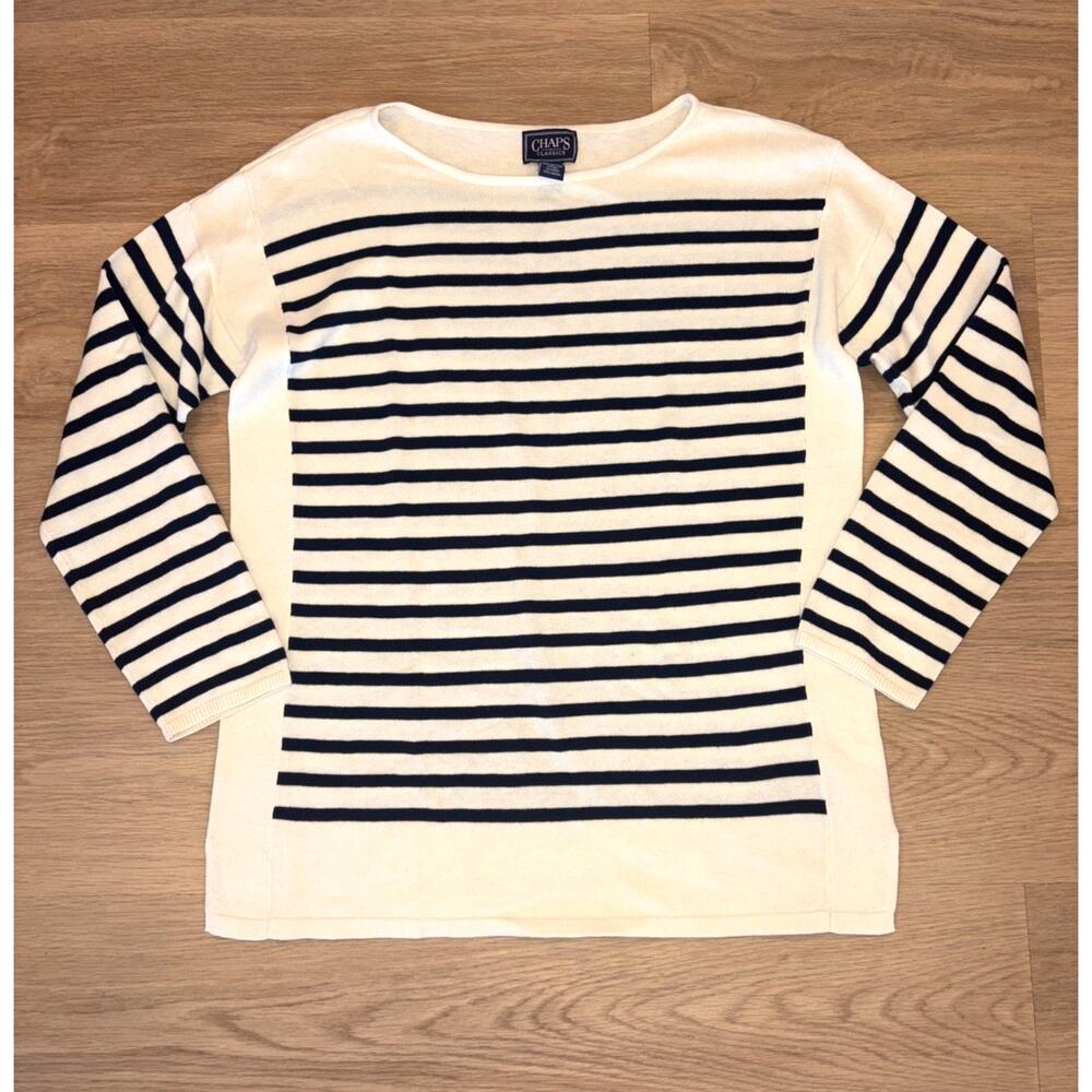 Chaps classics striped boat neck striped lightweight sweater womens size Large